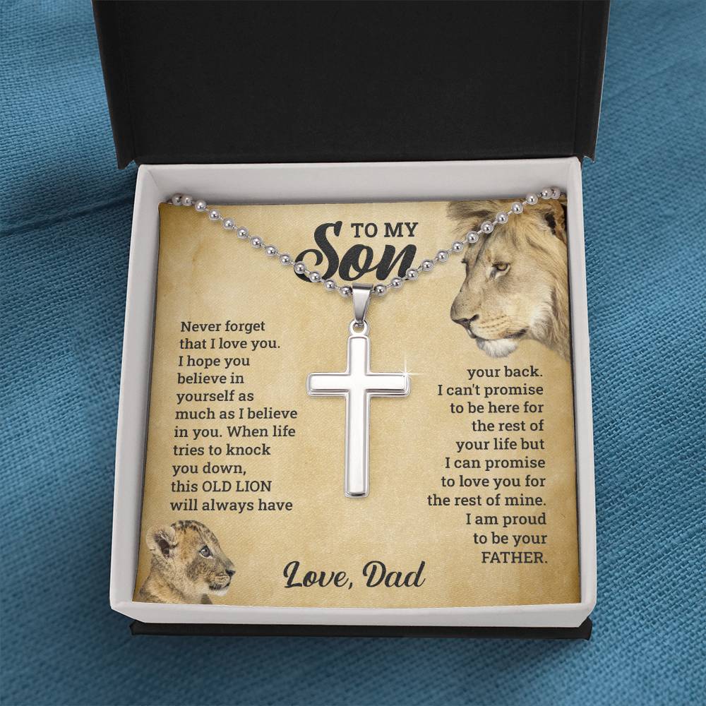 To My Son, This Old Lion Will Always Have Your Back - Cross Necklace