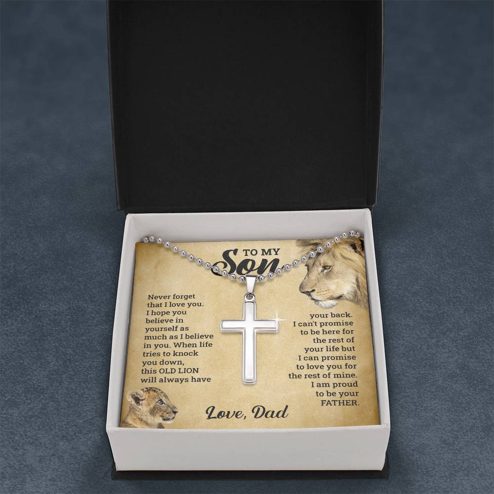 To My Son, This Old Lion Will Always Have Your Back - Cross Necklace