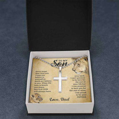 To My Son, This Old Lion Will Always Have Your Back - Cross Necklace