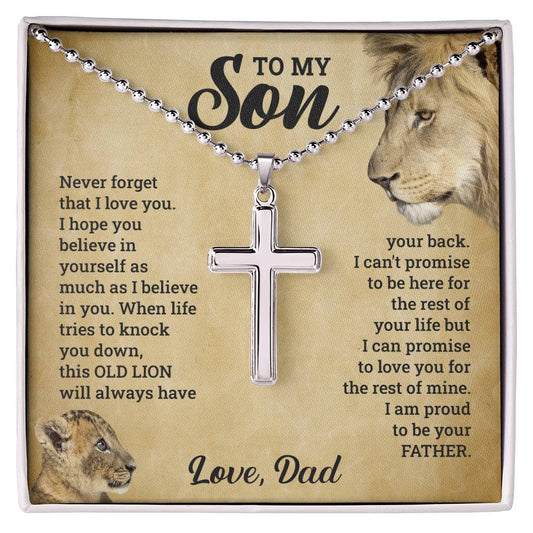 To My Son, This Old Lion Will Always Have Your Back - Cross Necklace