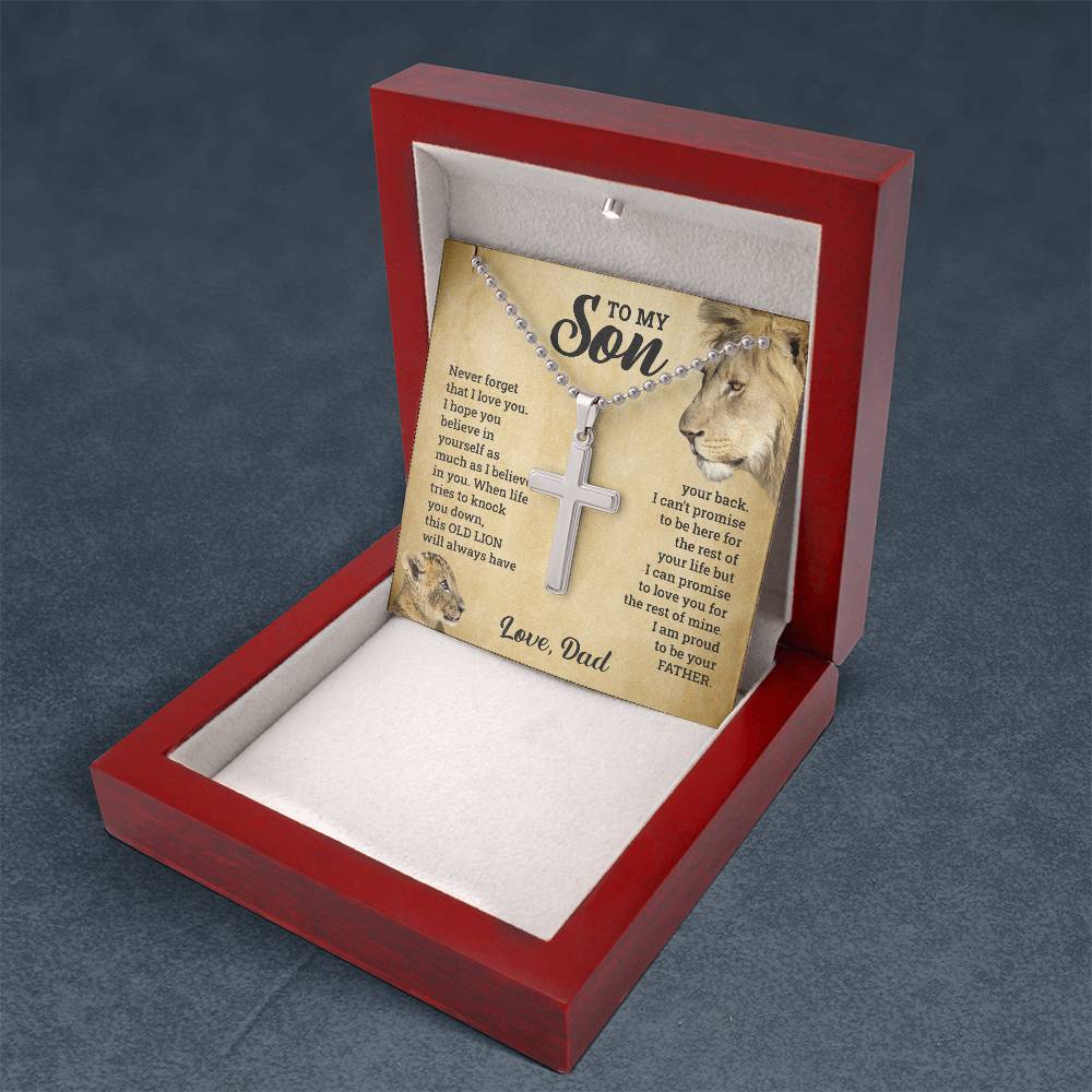 To My Son, This Old Lion Will Always Have Your Back - Cross Necklace