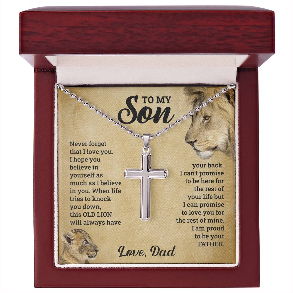 To My Son, This Old Lion Will Always Have Your Back - Cross Necklace
